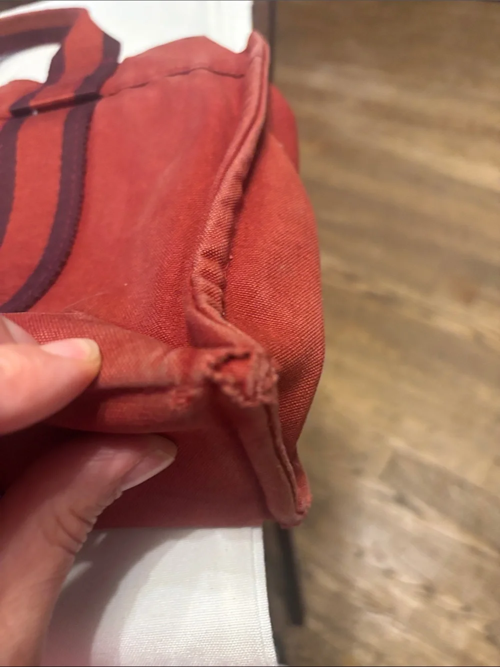 Hermes Red Canvas Tote with Dark Stripe